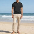thumbnail image 4 of BUWTTED Men's Solid Color Short Sleeve Shirts Summer Golf Sport Polo Shirts Casual Beach Vacation Relaxed Tops Black L, 4 of 8