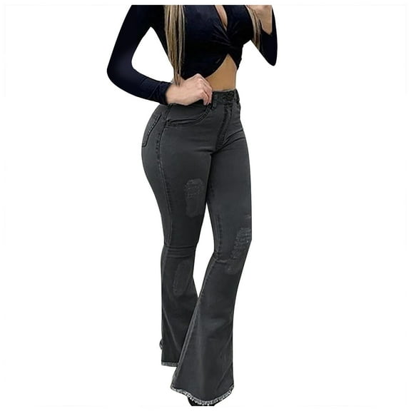 Fjofpr Clothing Womens Jeans Flare Legs Womens Jeans Trendy Fall 2024 Black Jeans for Women High Waisted Women Color Flared High Flares Ankle Fashion Pants Trouser