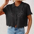 thumbnail image 5 of jtjvou Women's Cropped Blouses Heart Graphic Hollow Out Crop Tops Blouse Short Sleeve Button Down Lapel Shirts Cardigan Black L, 5 of 6