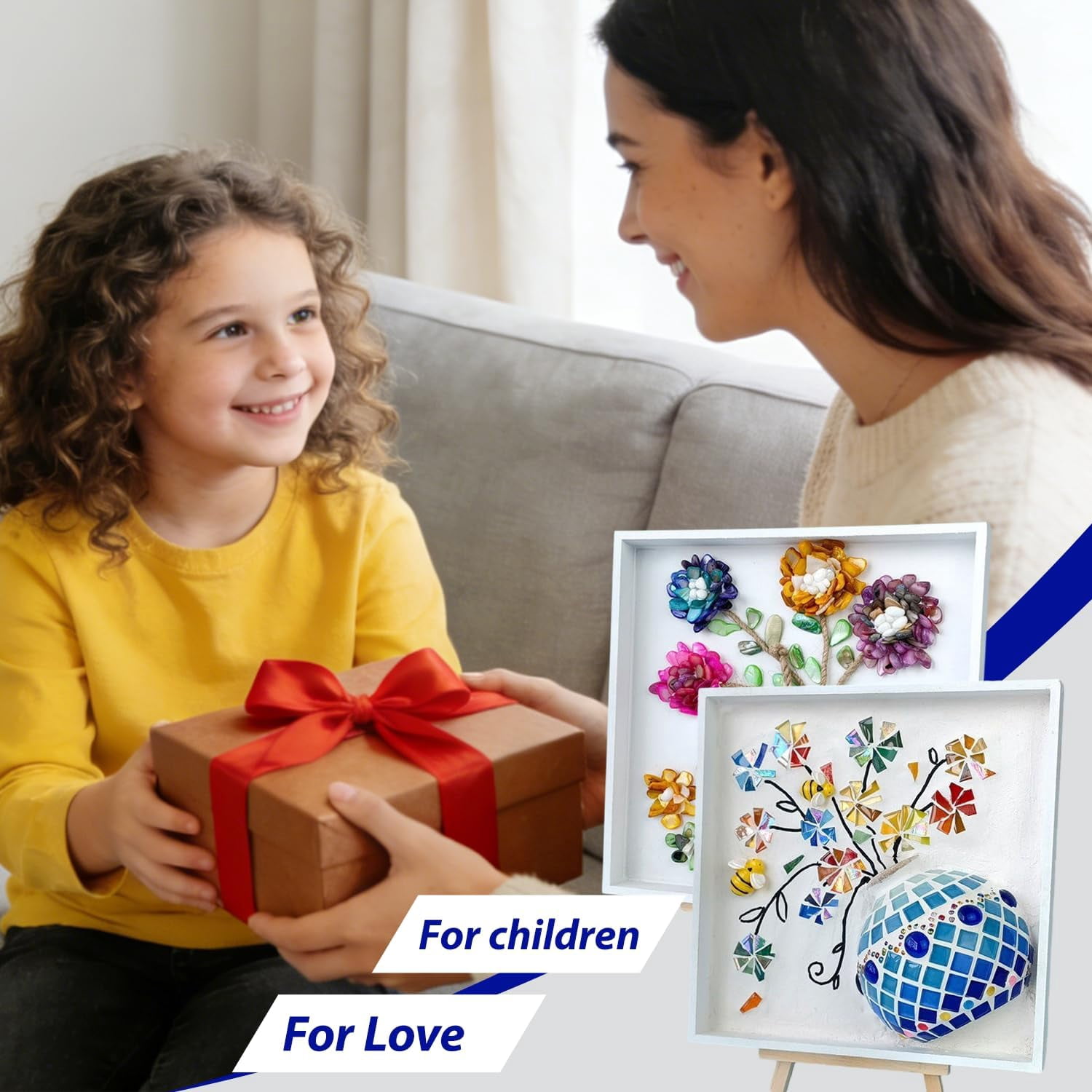 2 Sets DIY Mosaic Vase Painting Kit with Cream Glue – Handmade Artwork for Adults, Complete Arts and Craft Kits for Home Decoration & Gift Making (2, Blue&Yellow)