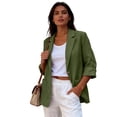 thumbnail image 7 of Women's Button Cotton Linen Blazer Long Sleeve Open Front Work Lightweight Jacket for Work Office Casual Business Summer Fall Clothing Suit Jacket Work Blazer, 7 of 7