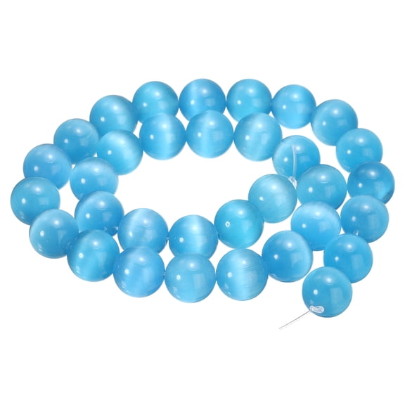 Uxcell 32pcs Blue Cat's Eye Stone Beads 12mm Round Smooth Gemstone Crystal Loose Bead for Jewelry Making Bracelets Necklace Earrings DIY