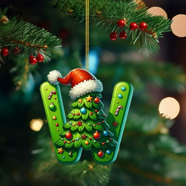 Árbol de Navidad Decoraciones Árbol de Navidad Acrílico 2D 26 Letra Colgante Regalo Decorativo Familia Fiesta de Navidad Colgante