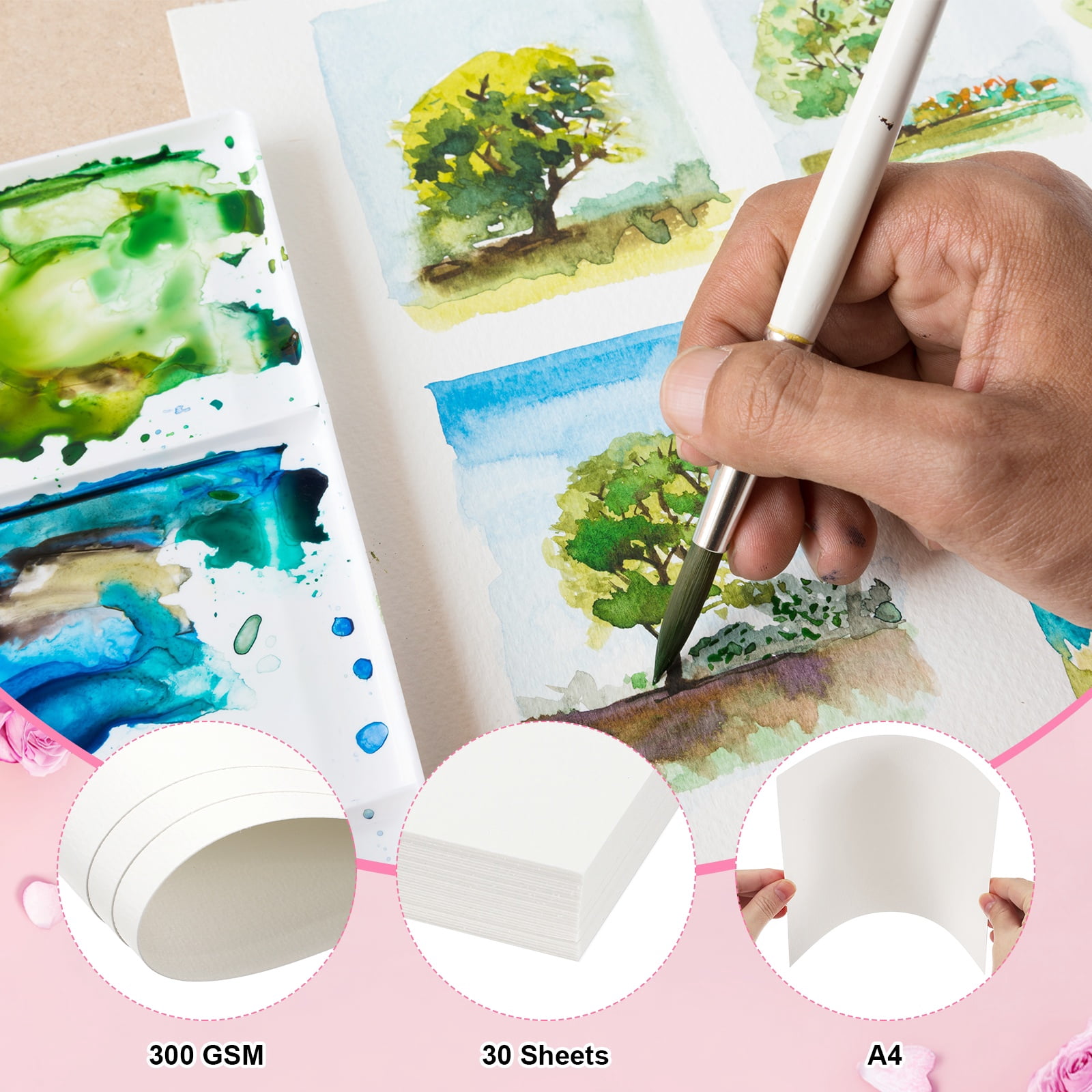 A4 Watercolour Paper Bulk,140 LB/300 GSM Water Colour Paper, White, Pack of 30