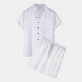 thumbnail image 2 of Stamzod Mens Vacation Outfits 2 Piece Set Summer Cotton and Linen Short Sleeve Button Down Shirts and Shorts Casual Men Short Sets Outfits White XL, 2 of 9