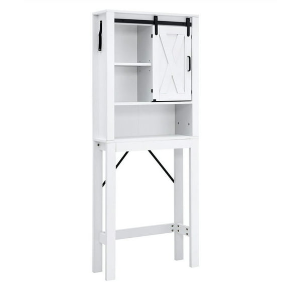 Resenkos 3-Tier Wodden Bathroom Cabinet with Sliding Barn Door and 3-position Adjustable Shelves-White, Bathroom Cabinet Organizer