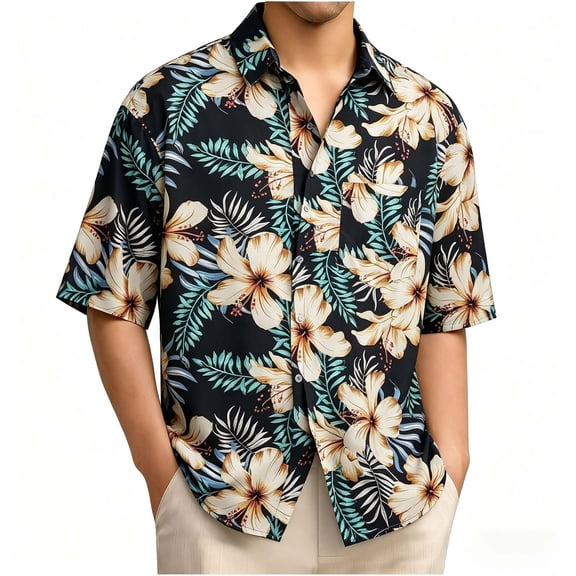 XUNKUSGA Hawaiian Shirt for Men Casual Summer Short Sleeve Mens Shirts Classic Collared Button Down Tropical Floral Beach Shirts with Pocket,#2,M