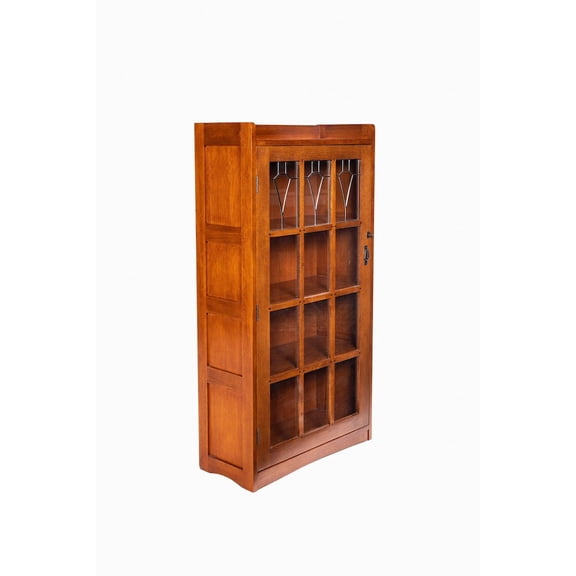 Crafters and Weavers Mission Leaded Glass Bookcase with Lock & Key - Michael's Cherry