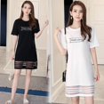 thumbnail image 4 of Summer Dress Casual Short Sleeve Letter Printed Lady Slim Sexy Mesh Patchwork Sheath Mini DressPlus Size, 4 of 6