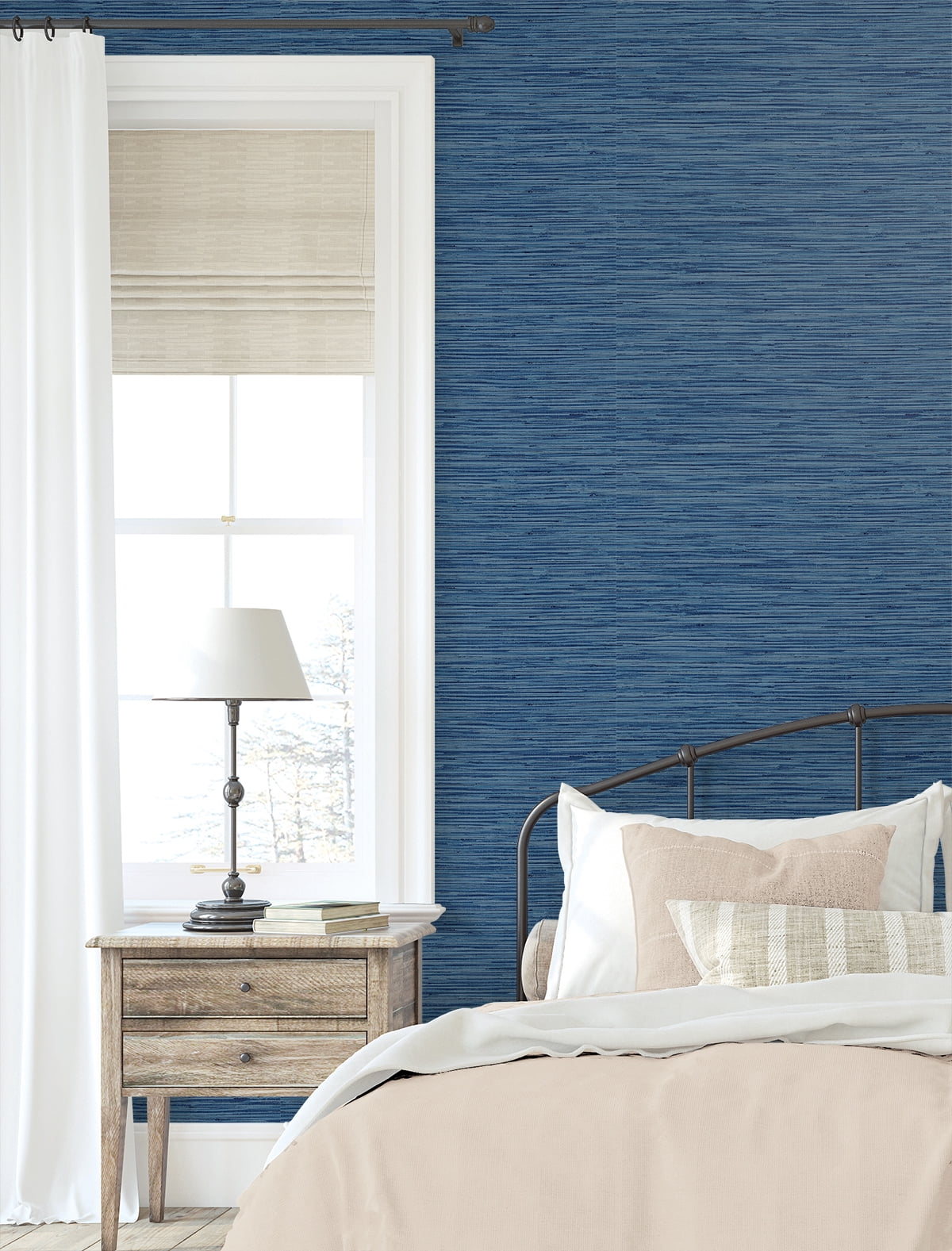 Stacy Garcia Home Marine Blue Grasscloth Peel and Stick Wallpaper