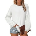 thumbnail image 4 of Spring Tops for Women Viikei Womens Plus Size Clearance $5,Long Sleeve Womens Tops,Women's New Lace Sleeve Round Neck Cover Line Solid Color Casual Blouse White L, 4 of 7