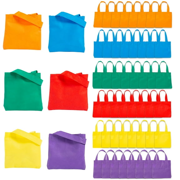 Fun Express 6" x 6" Bulk 72 Pieces Mini Bright Color Nonwoven Tote Bags