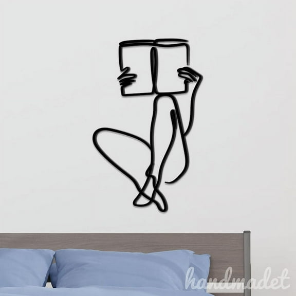 Handmadetneonsign Woman Reading Book Line Art Wall Sign, Girl Metal Sign Wall Decor, House Metal Decor 50486