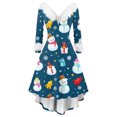 thumbnail image 2 of Christmas Dresses for Women Women's Fashion Elegant Autun And Winter Long Sleeve V-Neck Christmas Print Dress for Holiday Party,Royal Blue,L, 2 of 5