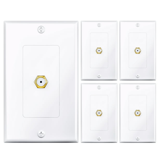 GearIT 4Pack Coax / Coaxial FType Wall Plate, Single Gang for TV Box