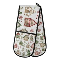 Yayeee Double Oven Mitt Kitchen Heat Resistant Baking 35" x7" Quilted Glove, Brown Christmas House