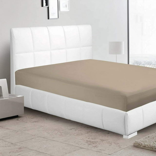 Alive Pixels Fitted Sheet Taupe Solid 100 Percent Cotton 1-Pc Fitted Sheet with 12 Inch Pocket 200TC (Twin, Taupe)