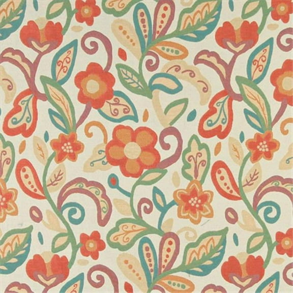 Designer Fabrics 54 in. Wide Teal- Green- Orange And Beige- Floral Contemporary Upholstery Fabric