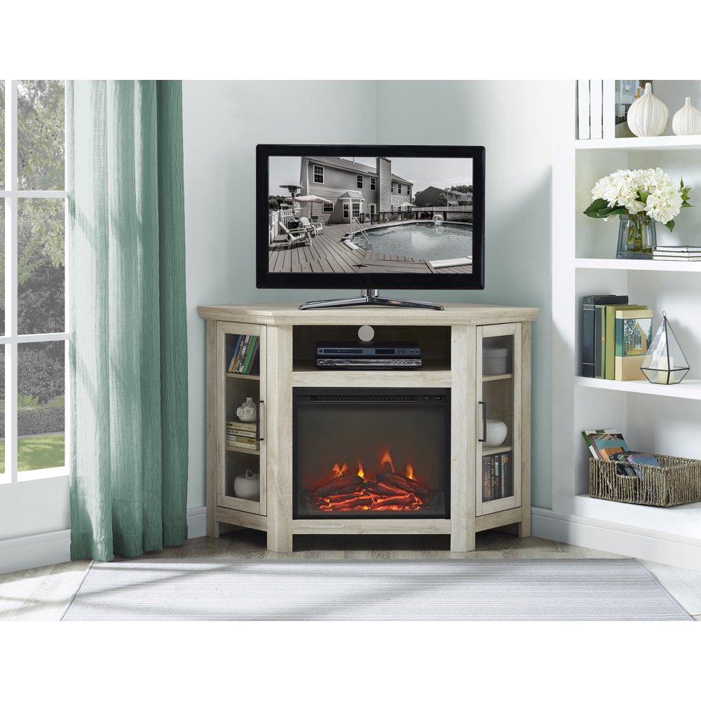 Corner Fireplace TV Stand Media Console for TVs up to 55" White Oak