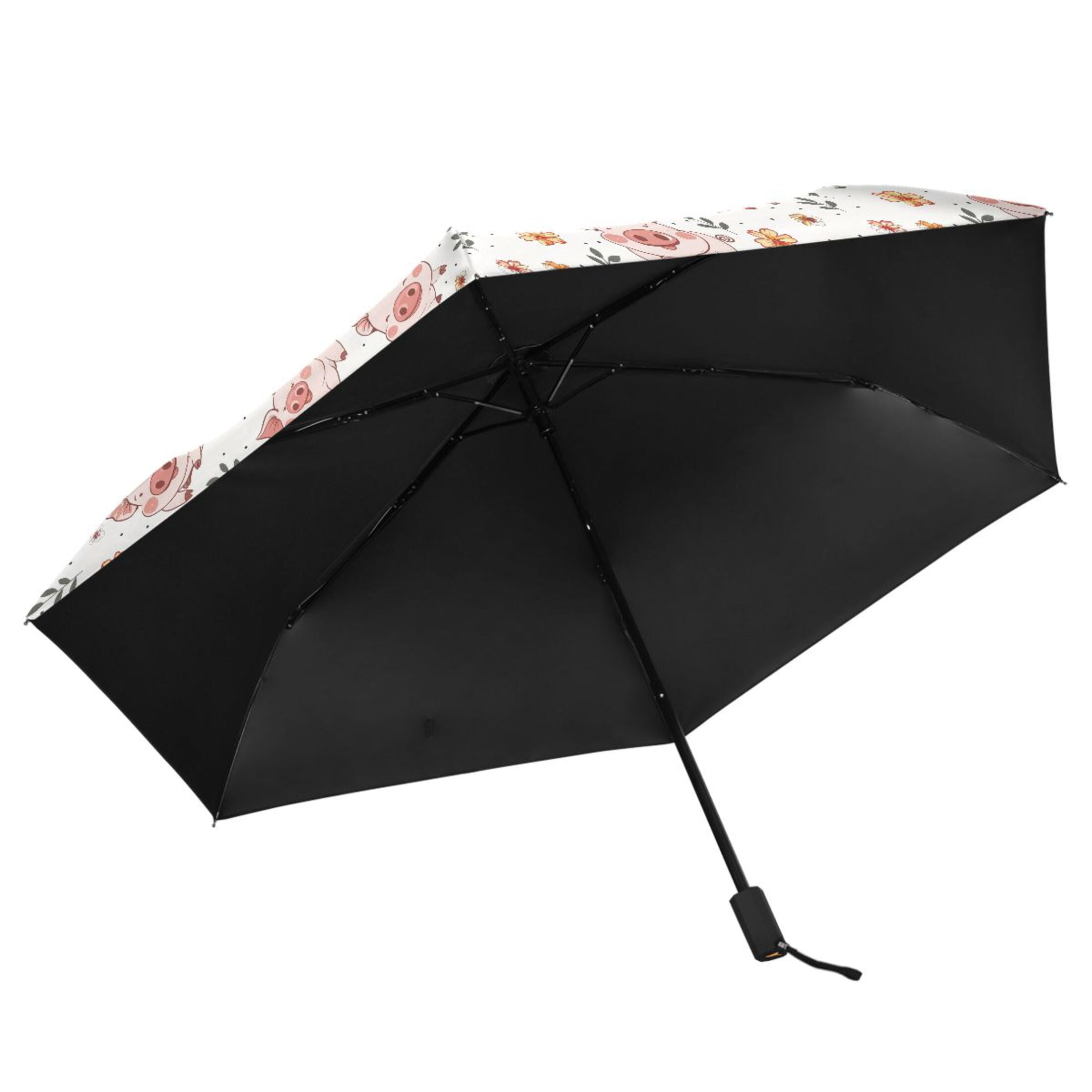 Cute Pig Flower Leaf Compact Sun Umbrella Windproof Travel Umbrellas for Rain Strong Portable UV Protection