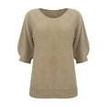 thumbnail image 4 of KBZDBZC Womens Summer Tops Women's Spring Solid Round Neck Knitted Elegant 3/4 Sleeve Top Women Blouses Women's T Shirt Womens Shirts (Khaki,XXXXL), 4 of 5