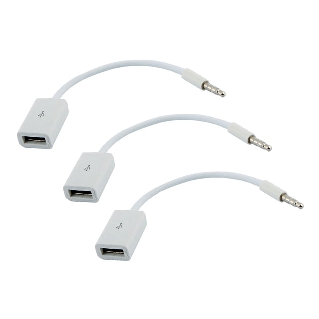 3.5mm AUX Audio to USB 2.0 Cable Adapter Cord Car MP3 White 3 Pcs