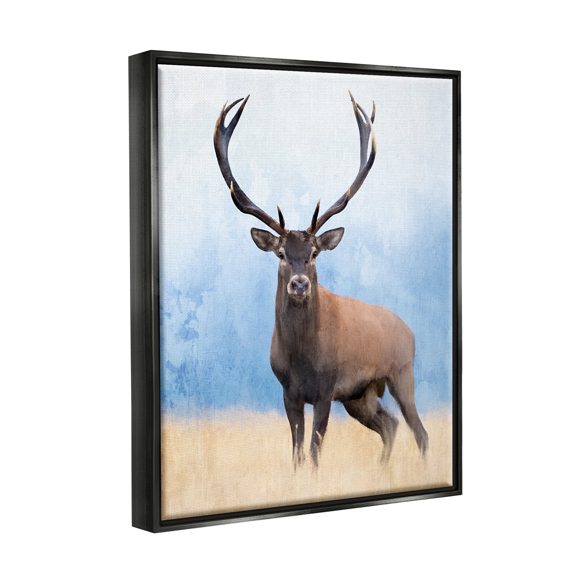 Stupell Industries Deer in Open Field Animals & Insects Painting Black Floater Framed Canvas Art Print Wall Art, 17 x 21