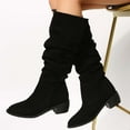 thumbnail image 4 of Kiplyki New Arrivals Women's Fall Winter Flock Solid Color Long Boots Middle Heels Boots Pointed-Toe Knee High Boot, 4 of 5
