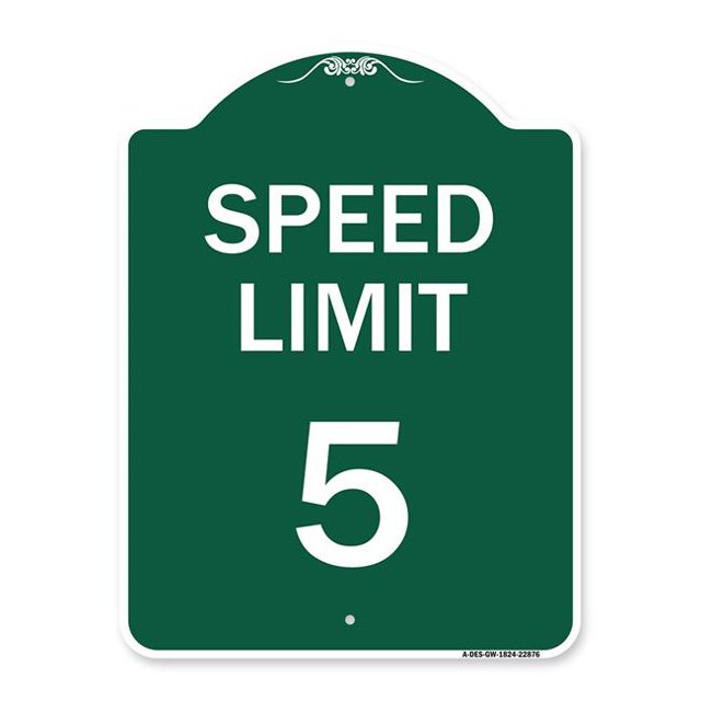 SignMission A-DES-GW-1824-22876 18 x 24 in. Designer Series Sign - Speed Regulation Sign Speed Limit 5 MPH, Green & White