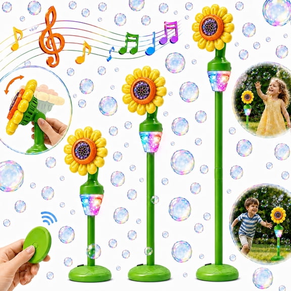 JoyStone Sunflower Bubble Machine with Remote Control, Light Up & Music Bubble Blower, Adjustable Height, Outdoor Lawn Stake or Stand, Orange, Ages 3