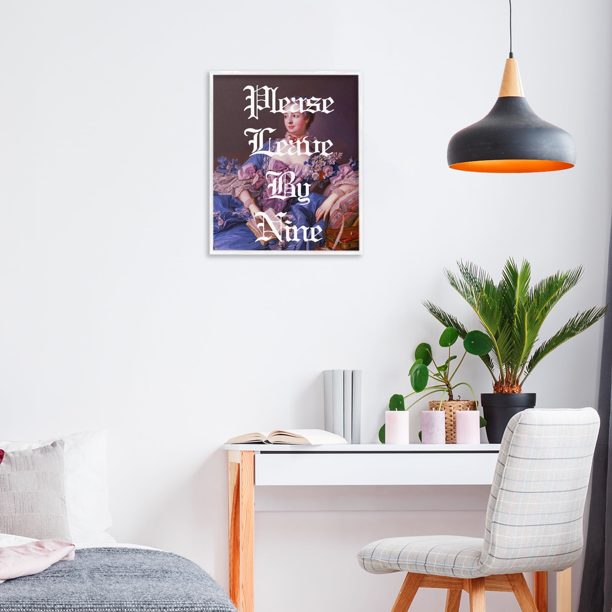 Please Leave By Nine White Framed Giclee Art, design by Lil' Rue