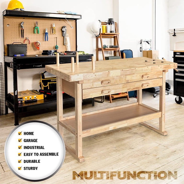 Olympia Tools Large 60-inch Rubberwood Workbench With Built-in