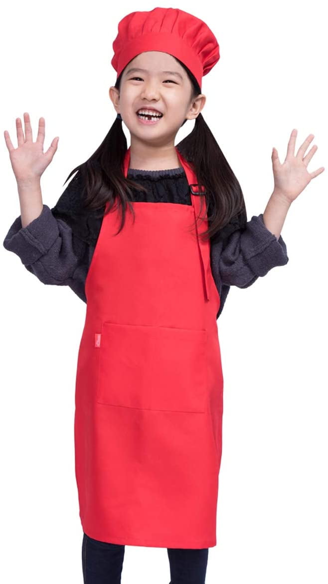 Details about   Kids Apron Chef Hat Child Boy Girls Kitchen Fancy Dress Cooking Baking Painting 