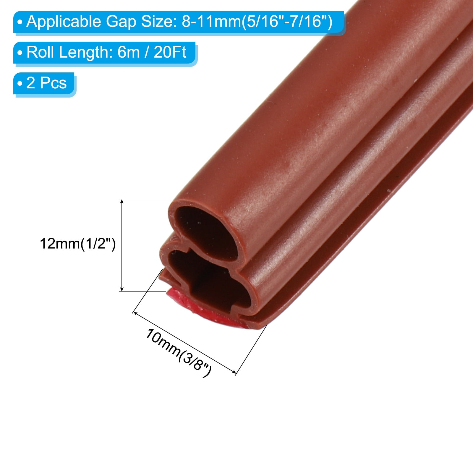 Uxcell All 40Ft Weather Stripping Door Seal,2Roll 1/2"T PET D-Shape Sealing Tape,Brown