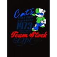 thumbnail image 2 of Camiseta de Verano para Mujer Women's Trendy Cartoon Graphic Tee - Casual Short Sleeve Summer Top with "CATS" & "TEAM STOCKholm" Design, Comfortable Polyester Blend, Black with Blue & Red Accents, L, 2 of 6