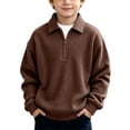 thumbnail image 3 of LOINRODI Boys Polo Quarter Zip Waffle Knit Sweater Lapel Fashion Long Sleeve Soft School Outdoor Pullover Brown 7 Years, 3 of 9