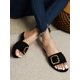 thumbnail image 2 of Women Apricot Buckle Detail Flat Slide Sandals, Fashionable Open Toe Mules For Daily, 2 of 4