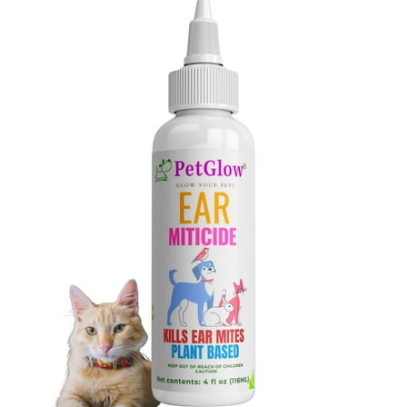 Petglow Cat Ear Cleaner Cat Ear Mite treatment with Organic Herbs, 4 fl Oz
