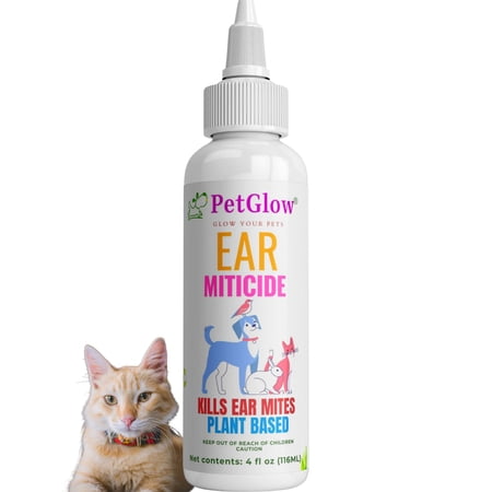 Petglow Cat Ear Cleaner Cat Ear Mite treatment with Organic Herbs, 4 fl Oz