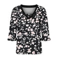 thumbnail image 6 of Odbmxy V-Neck Womens Blouse Elbow-Length Summer Women T Shirt Party Casual Black Floral Loose Flared Sleeve Button Tops, 6 of 6