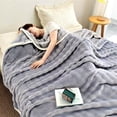 thumbnail image 1 of Fleece Throw Blanket, Staron 2026 Soft Warm Fluffy Cream Solid Color Blanket, Upgraded Striped Microfiber Polyester Couch Blanket Machine Washable Year Round, Blue, 1 of 6