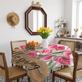 thumbnail image 3 of Hello Spring Table Cloth Waterproof Tablecloths, Pink Tulip Flowers Farmhouse Buffalo Plaid Wooden Tablecloth Dining Table Cover for Kitchen Party Tabletop Outdoor, Square Tablecloth 54x54 Inch, 3 of 9