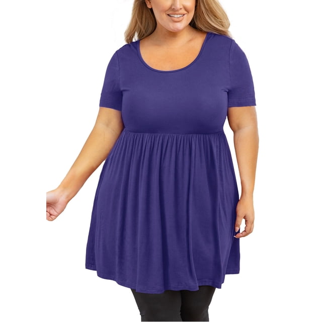 MODERN GOOSE Chemise Grande Taille pour Femmes Manches Courtes Bleu Royal 3X Col Rond Tunique d'Été Plissée Fluide Robe Maternité Coupe Ample Vêtements Babydoll