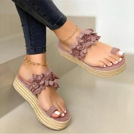 

KKCXFJX slippers for women Women Platform Sandals Casual Flower Slip On Platform Ladies Beach Wedge Shoes Slippers