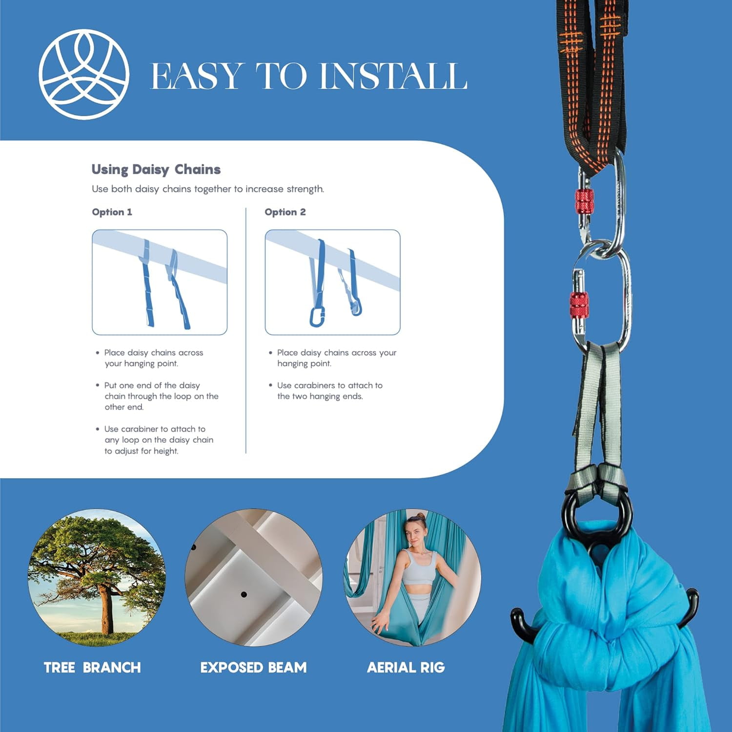 Aum Active Aerial Silks Yoga Sling Hammock Starter Kit - 9 Yd Tricot Fabric with Hardware & Guide