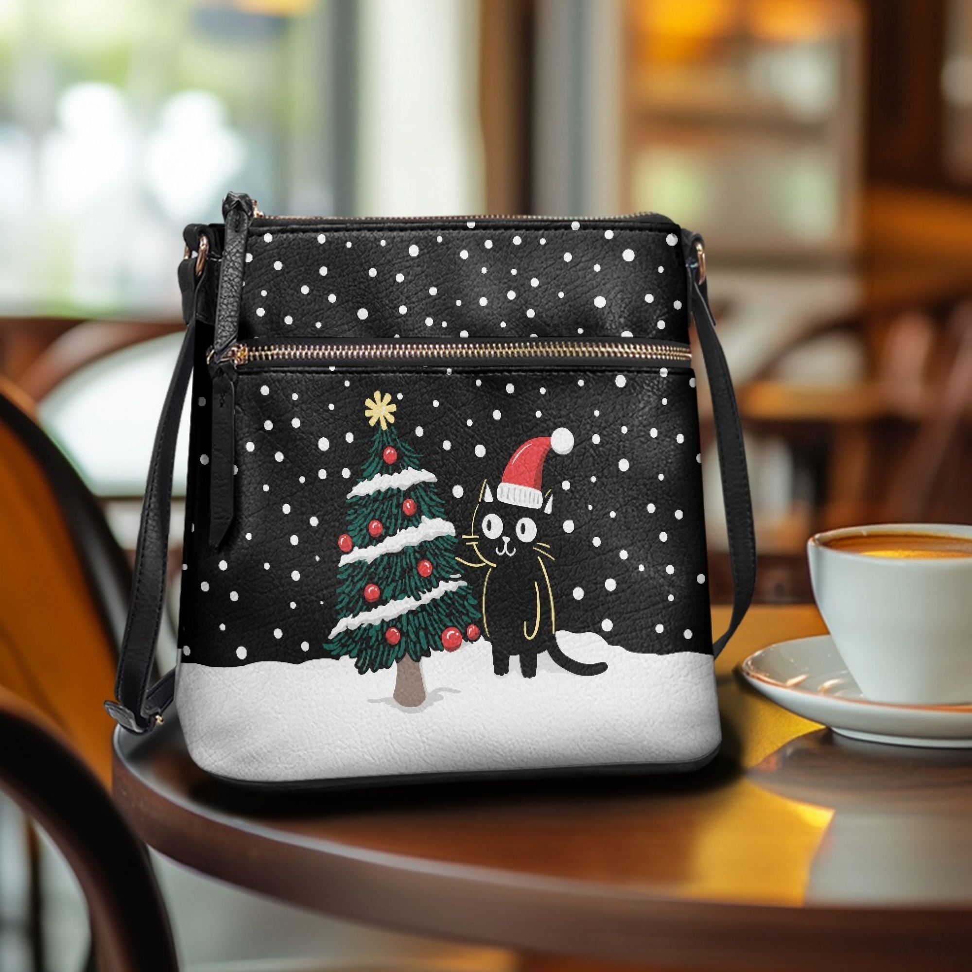 ZUXONGSY Christmas Cat Tree Snowflake Print Shoulder Bag for Women Lightweight Crossbody Purse Mini Satchel with Adjustable Wide Strap for Shopping Business