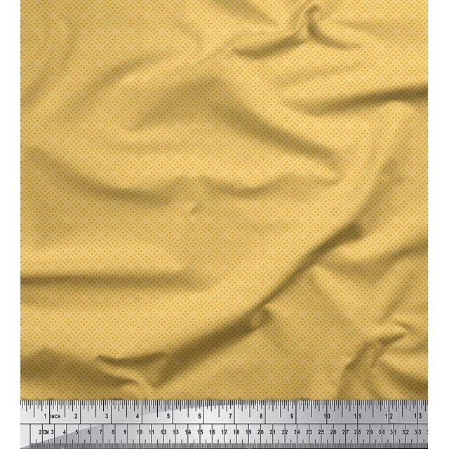 Soimoi Gold Cotton Duck Fabric Floral Block Printed Craft Fabric by the Yard 56 Inch Wide