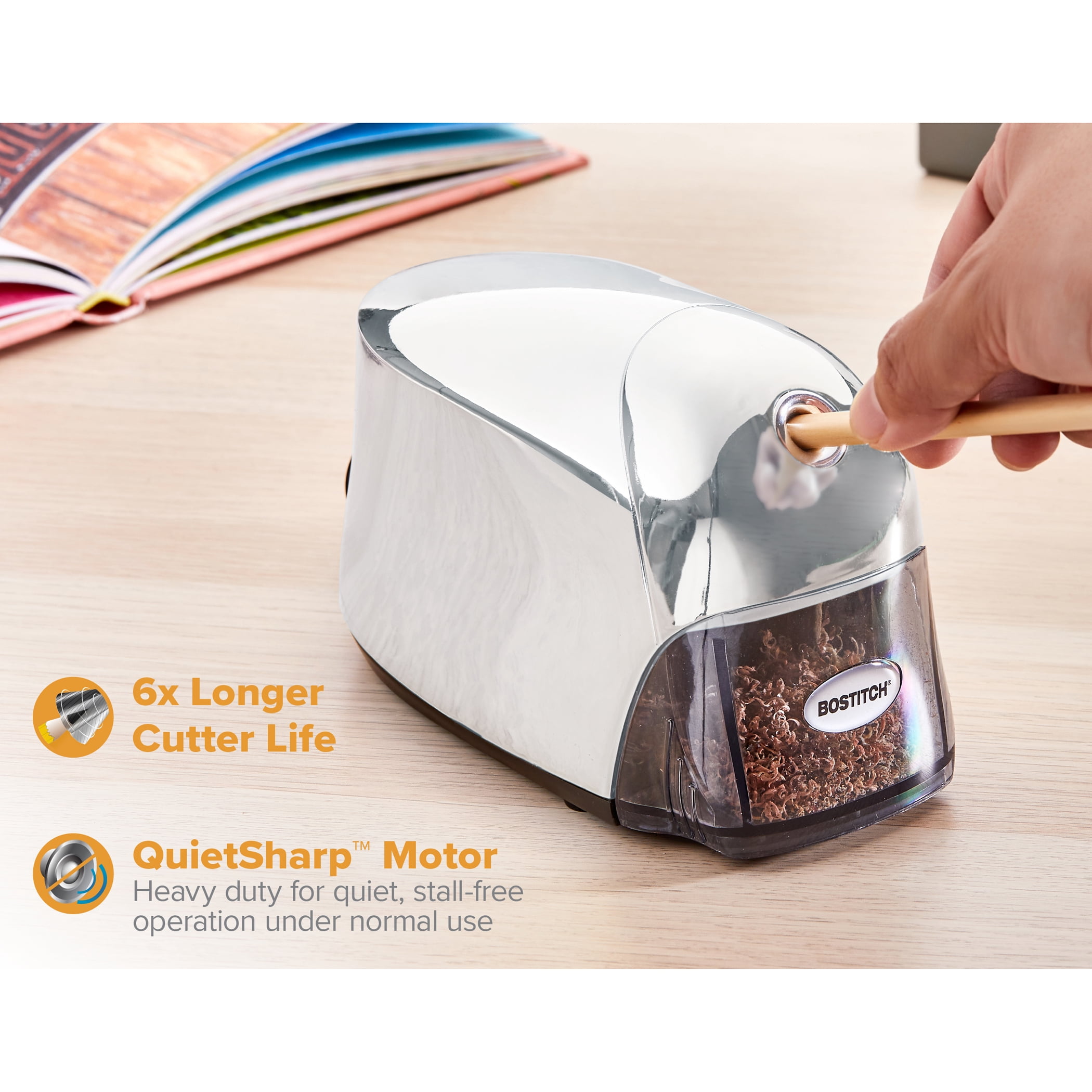 Bostitch QuietSharp Executive Electric Pencil Sharpener Chrome