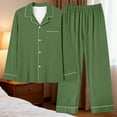 thumbnail image 5 of FRSASU Women's 2 Piece Pajama Set Long Sleeve Lapel Button Tops and Elastic Waist Pants Casual Solid Color Loungewear Set Green, 5 of 7