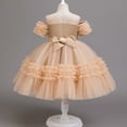 thumbnail image 5 of IFNWSV Girls Dresses Kids Solid Color Short Sleeve Dress Princess Dress for Beige 9-10Years, 5 of 6